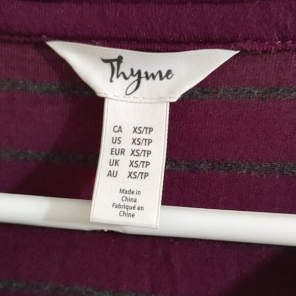 Thyme maternity burgundy gray stripes nursing top 3/4 sleeves XS - Picture 6 of 7